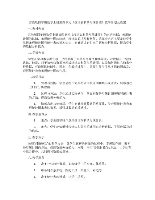 苏教版四年级数学上册第四单元《统计表和条形统计图》教学计划及教案