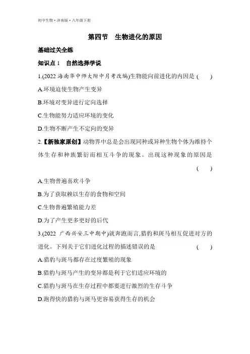 2023济南版八年级下学期生物练习--第四节 生物进化的原因