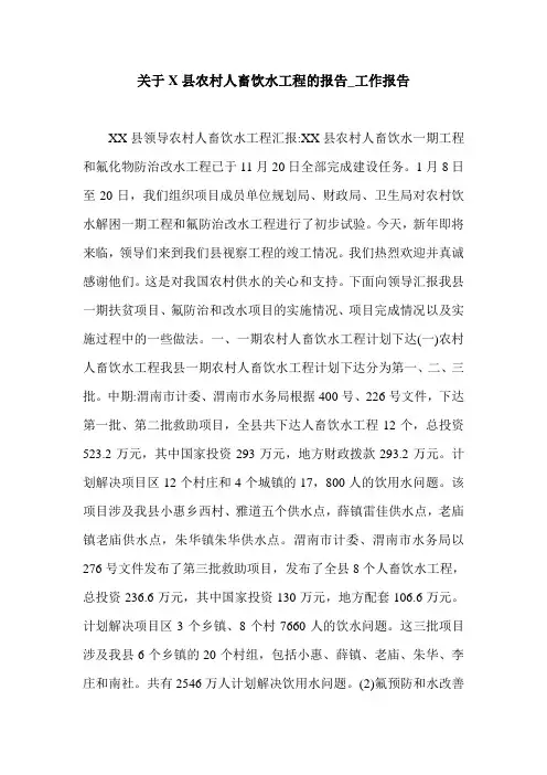 关于X县农村人畜饮水工程的报告_工作报告.doc