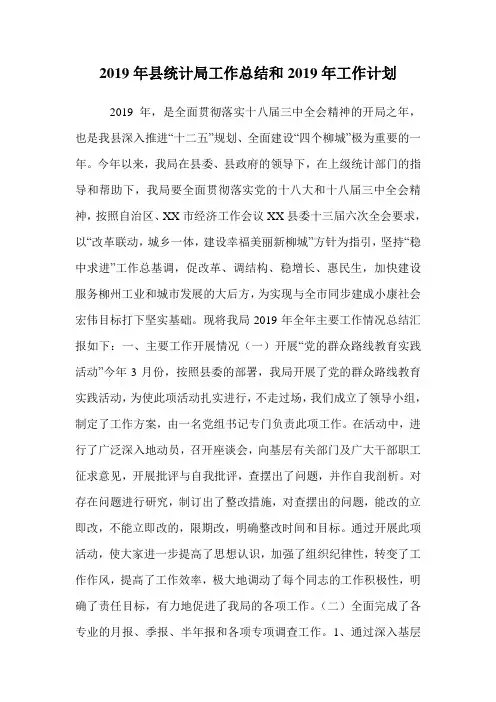 2019年县统计局工作总结和2019年工作计划