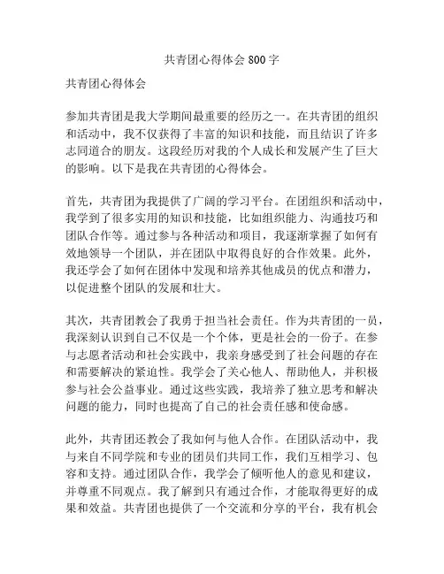 共青团心得体会800字