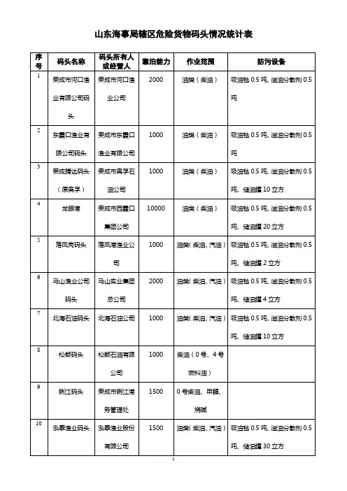 山东海事局辖区危险货物码头情况统计表