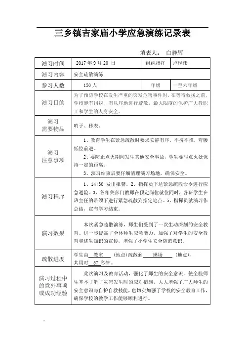 小学应急演练记录表