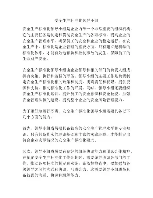 安全生产标准化领导小组