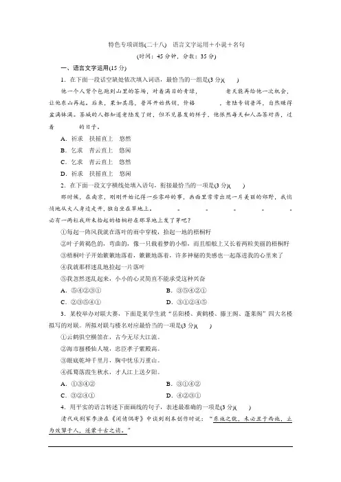 高考语文28 特色专项训练(二十八) 语言文字运用+小说+名句