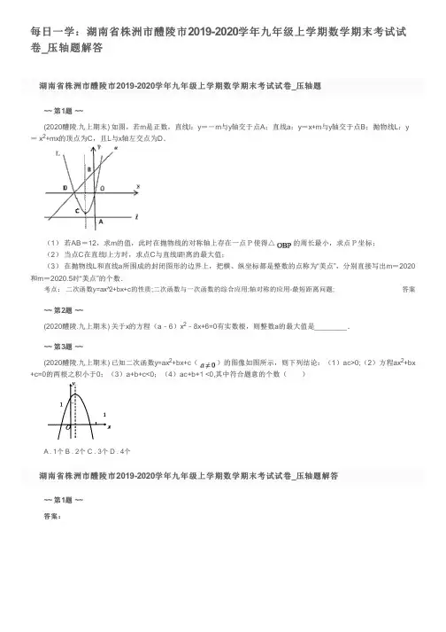 每日一学：湖南省株洲市醴陵市2019-2020学年九年级上学期数学期末考试试卷_压轴题解答