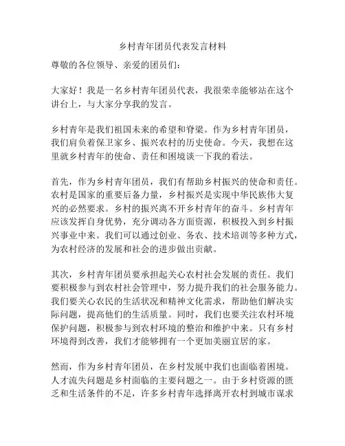 乡村青年团员代表发言材料