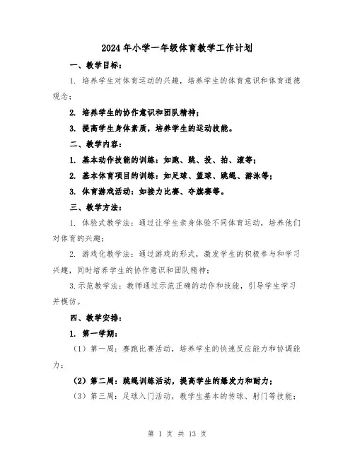 2024年小学一年级体育教学工作计划（3篇）
