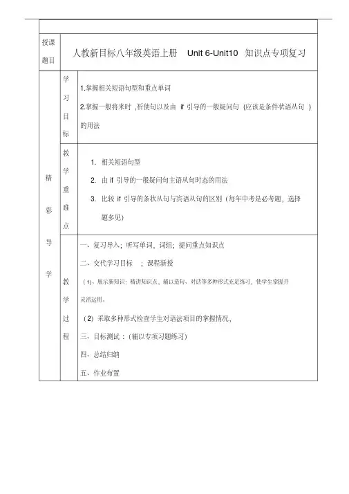 人教新目标八年级英语上册Unit6-Unit10知识点专项复习