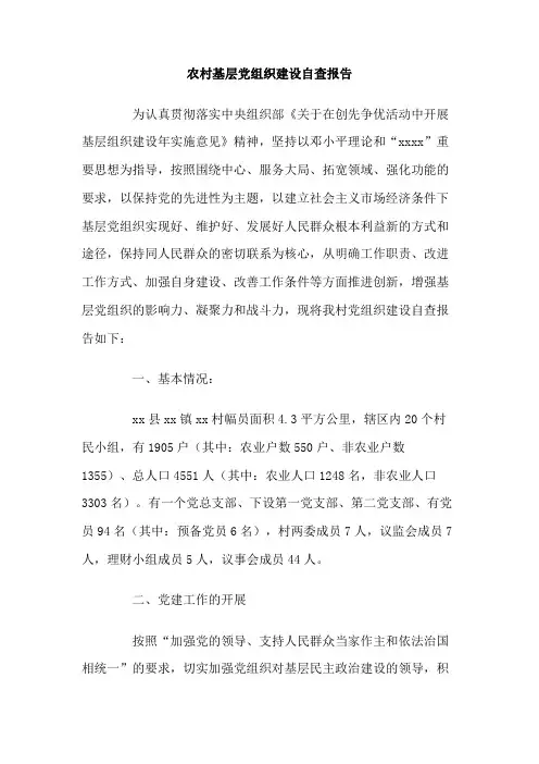 农村基层党组织建设自查报告