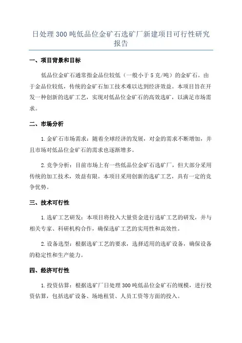 日处理300吨低品位金矿石选矿厂新建项目可行性研究报告