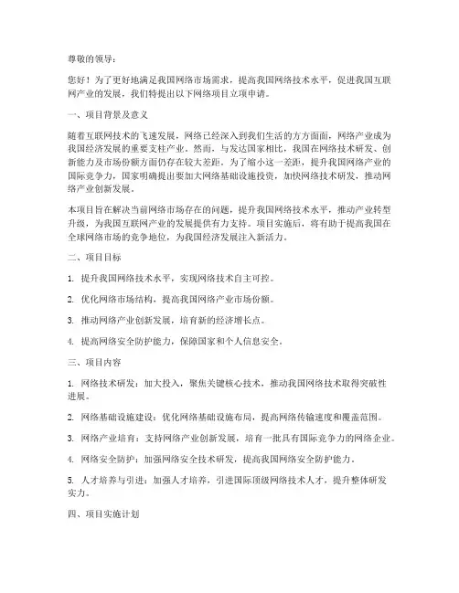 网络项目立项申请书模板