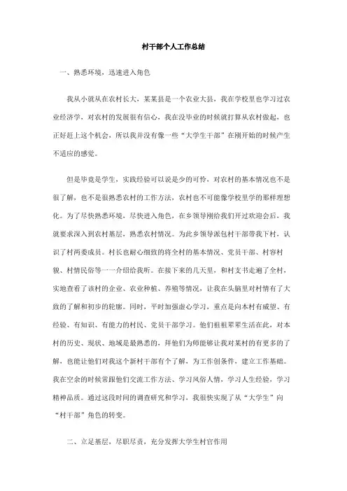 村干部个人工作总结