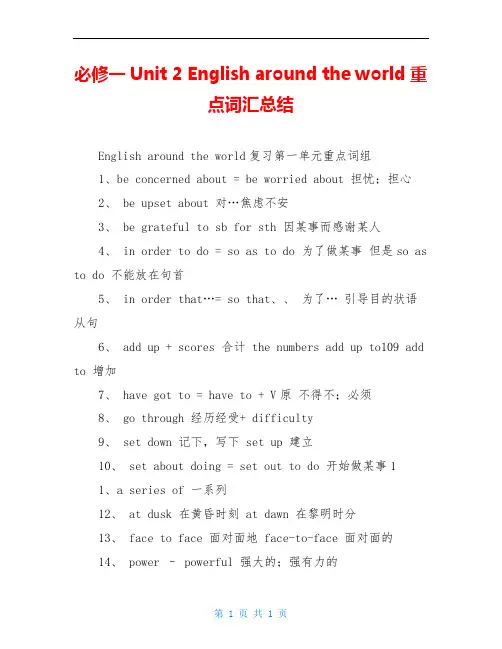 必修一Unit 2 English around the world重点词汇总结
