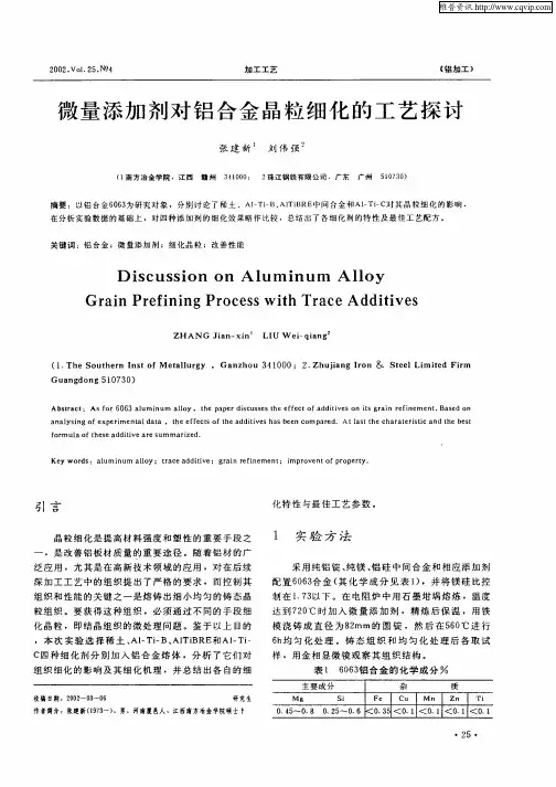 微量添加剂对铝合金晶粒细化的工艺探讨