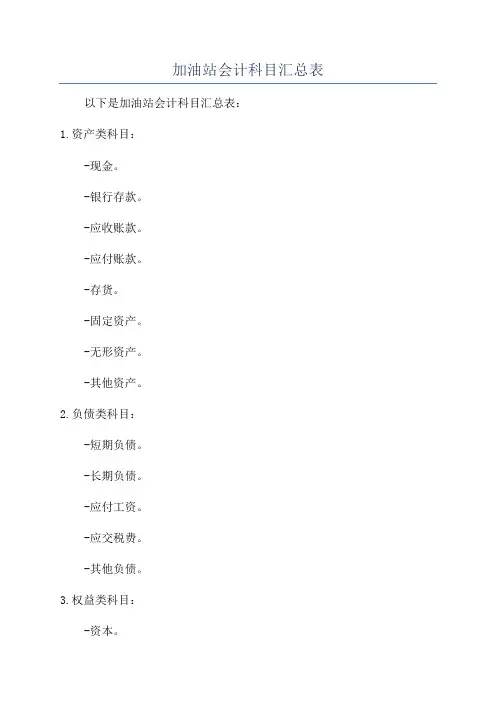 加油站会计科目汇总表