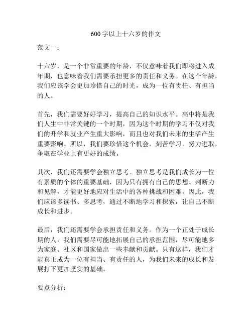 600字以上十六岁的作文