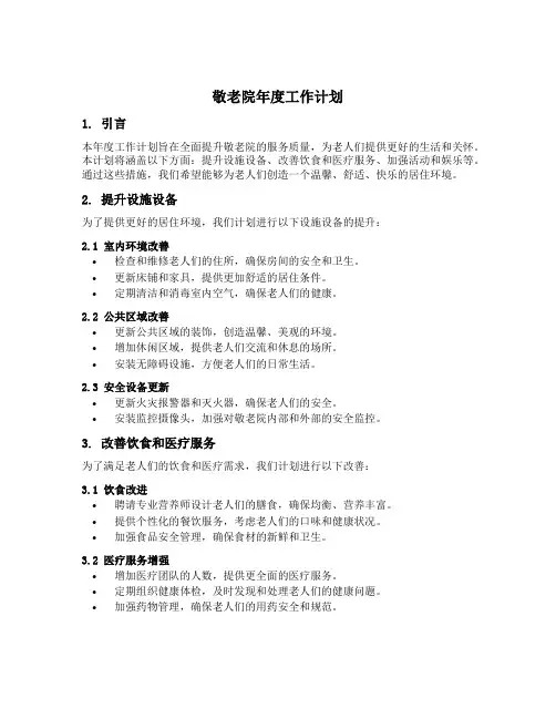 敬老院年度工作计划