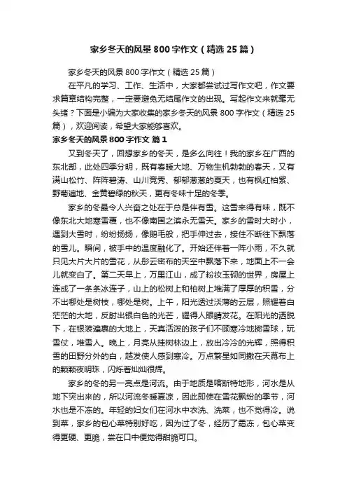 家乡冬天的风景800字作文（精选25篇）