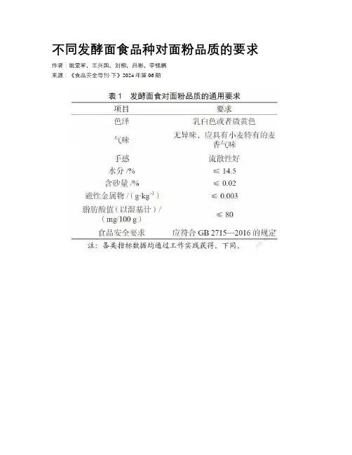 不同发酵面食品种对面粉品质的要求