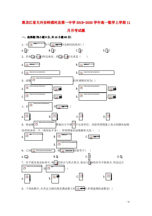 黑龙江省大兴安岭漠河县第一中学2019_2020学年高一数学上学期11月月考试题