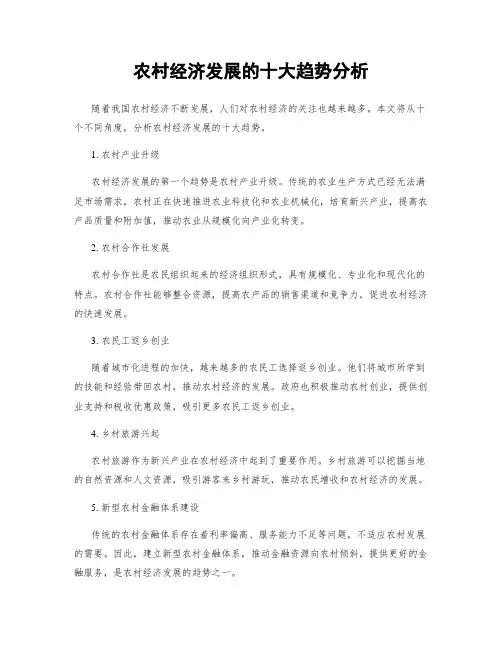 农村经济发展的十大趋势分析