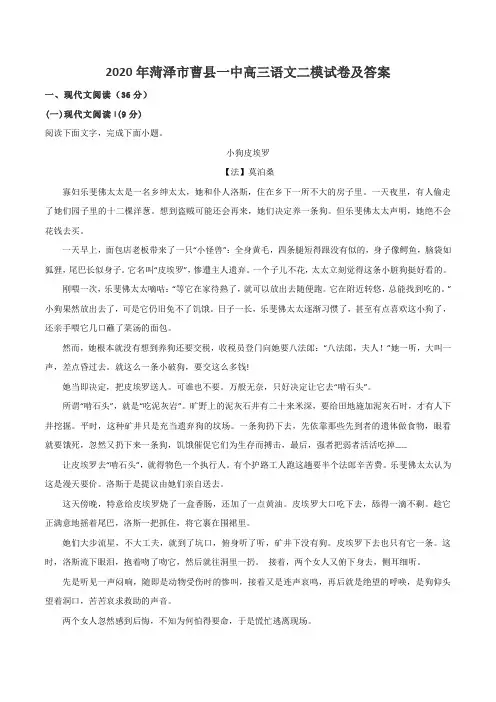 2020年菏泽市曹县一中高三语文二模试卷及答案