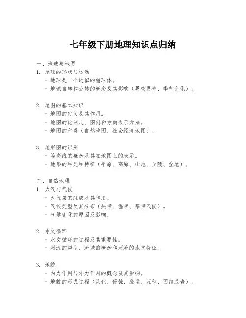 七年级下册地理知识点归纳