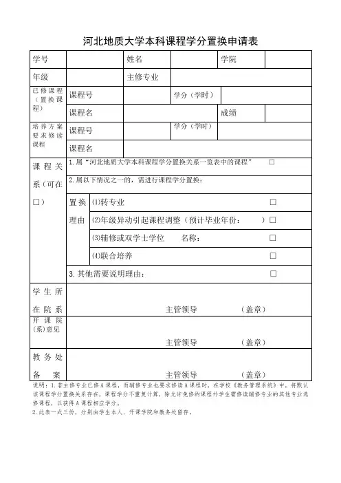 1211河北地质大学本科课程学分置换申请表