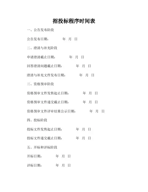 招投标程序时间表