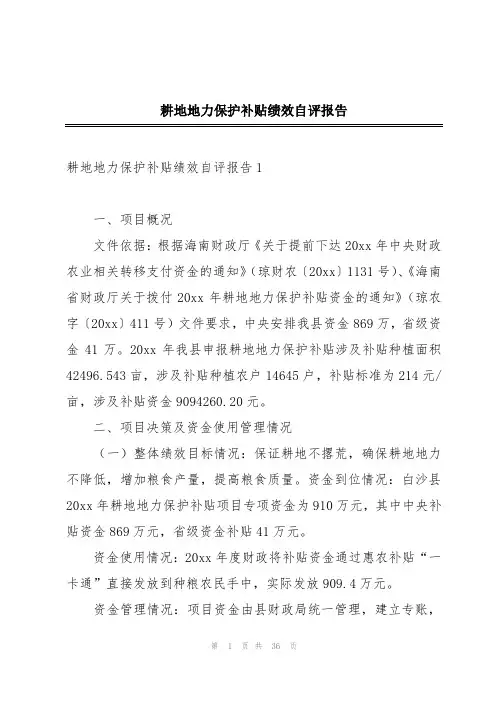 耕地地力保护补贴绩效自评报告