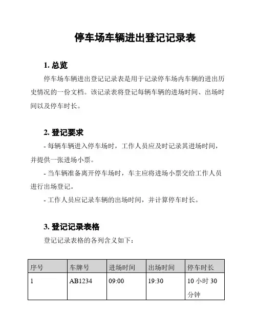停车场车辆进出登记记录表