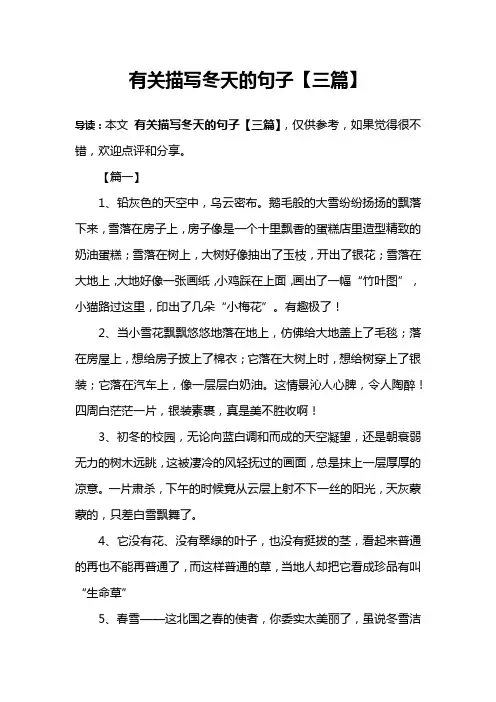 有关描写冬天的句子【三篇】