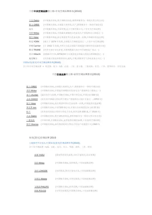 十佳中央空调品牌榜上榜