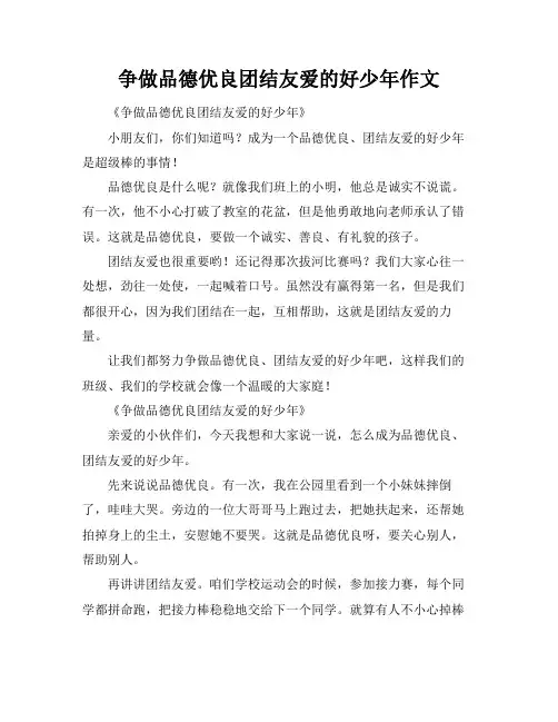 争做品德优良团结友爱的好少年作文