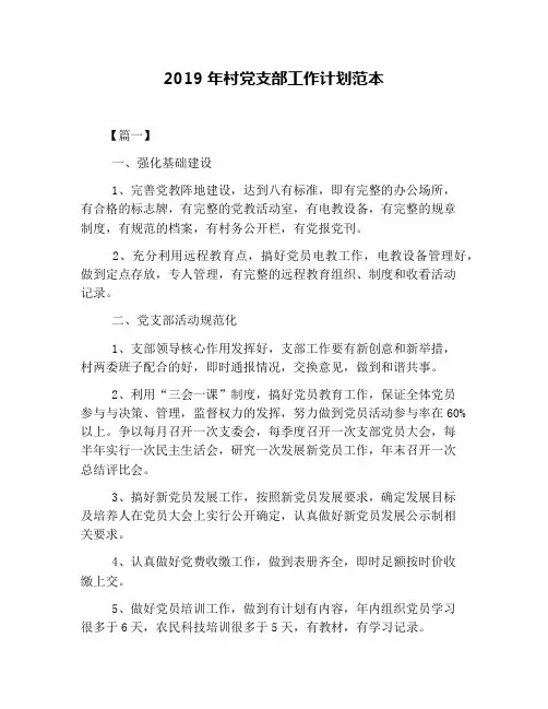 2019年村党支部工作计划范本
