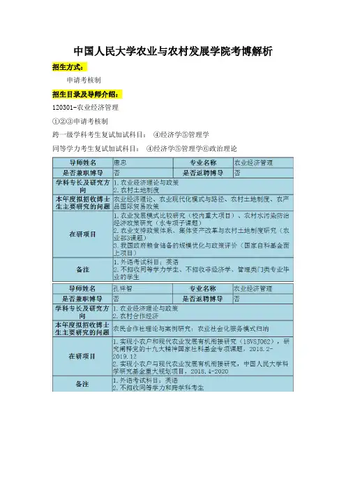中国人民大学农业与农村发展学院考博解析