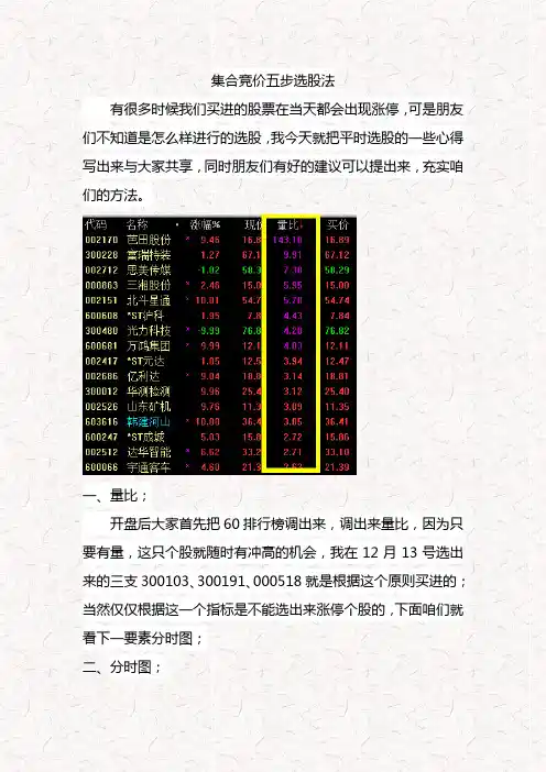 (完整版)早盘集合竞价五步选股法
