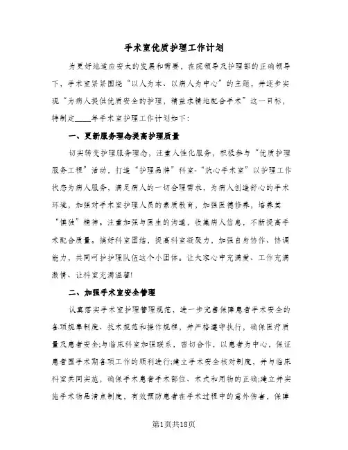 2024年手术室优质护理工作计划（6篇）
