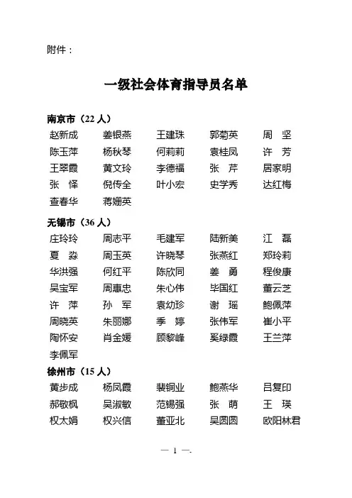 一级社会体育指导员名单