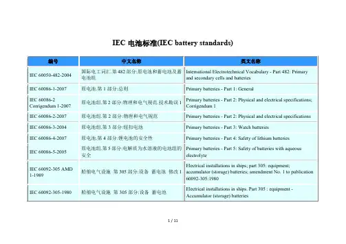 IEC电池标准列表