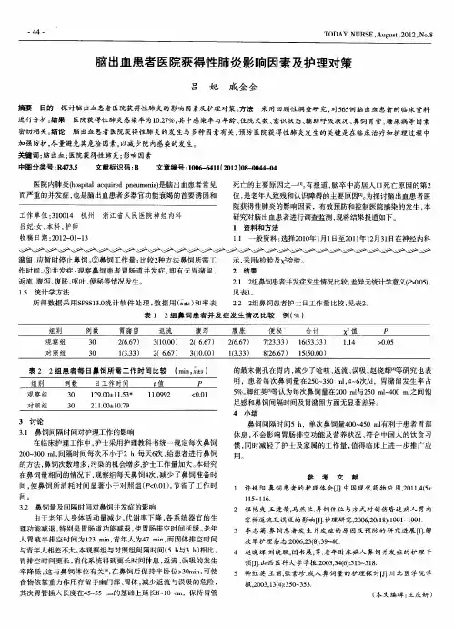 脑出血患者医院获得性肺炎影响因素及护理对策