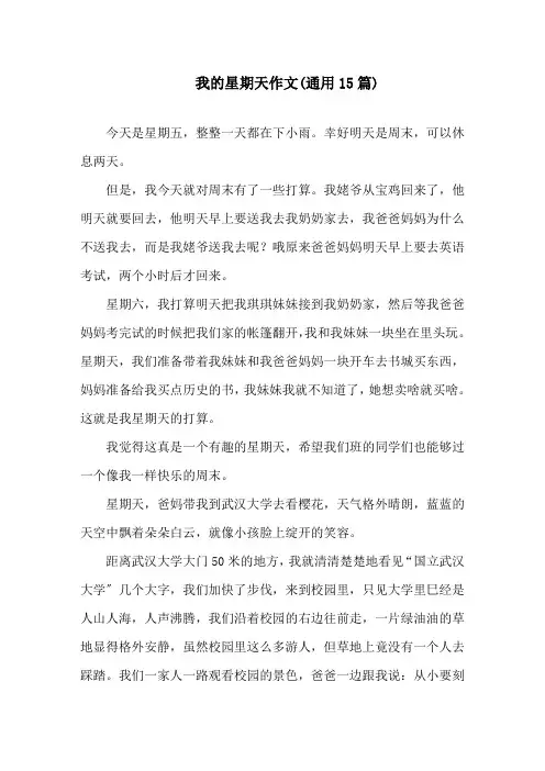 中小学我的星期天作文(通用15篇)
