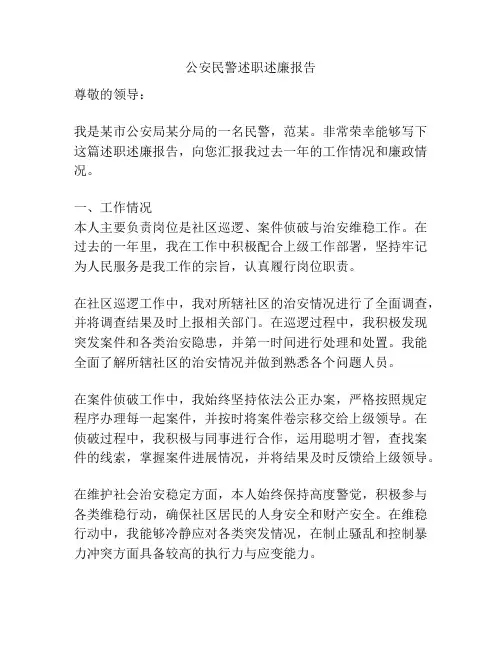 公安民警述职述廉报告