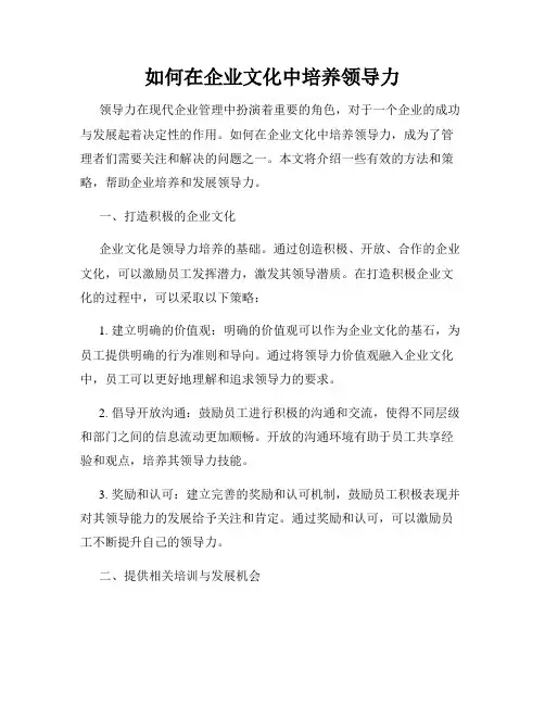 如何在企业文化中培养领导力