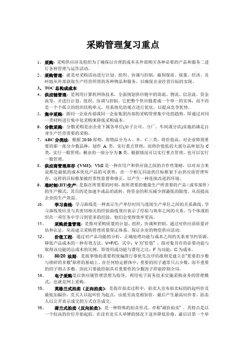 采购管理复习重点
