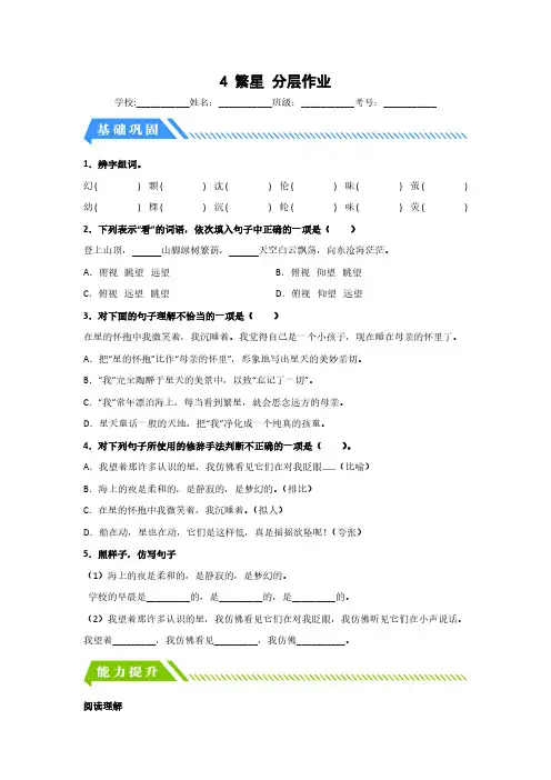 4 繁星(课时练)四年级语文上册 部编版(1)
