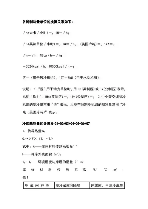冷库冷量计算