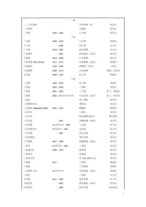 老上海新旧路名对照