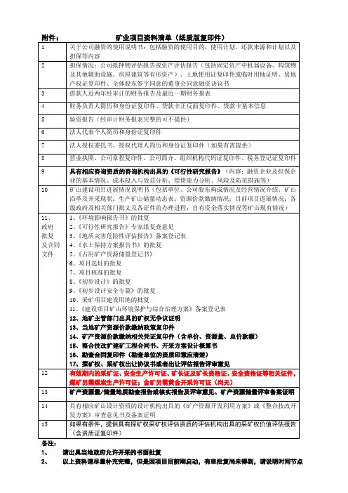 矿业项目资料清单